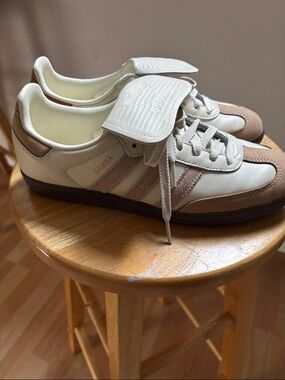 adidas Samba Sneakers in White & Tan